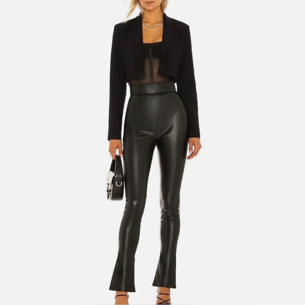 NWT Misha High Rise Kiley Split Detail Leggins  Straight Leg Black Size 2